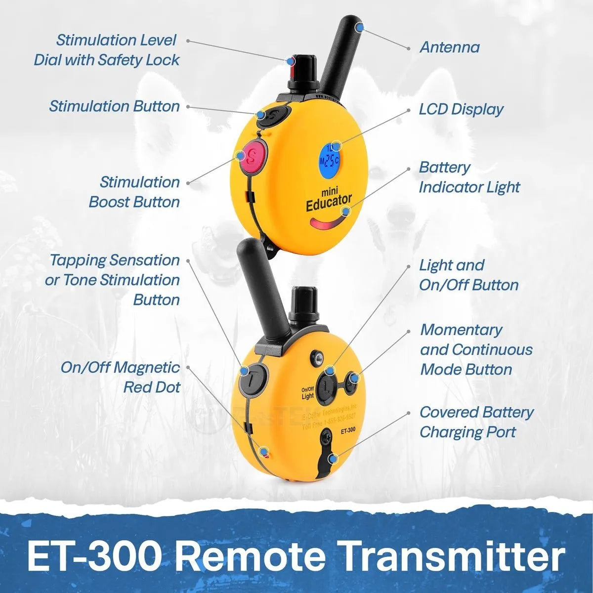 ET-300 Mini Educator 1/2 Mile Remote Dog Training E-Collar UK Adaptor